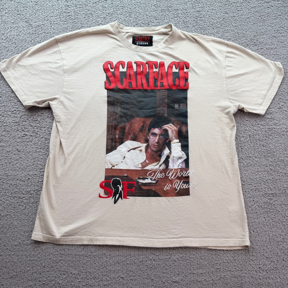 Reason Scarface Tony Montana The World Is Yours Tan Graphic T-Shirt XL